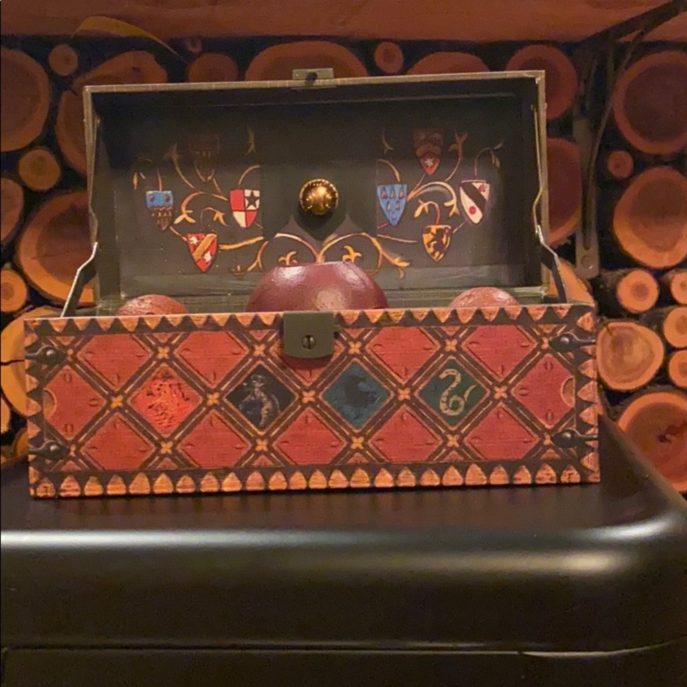 Harry Potter quidditch balls in trunk.